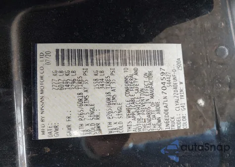 2020 Nissan Frontier Sv 4X2 из США, поврежденный, VIN 1N6ED0EA7LN704597